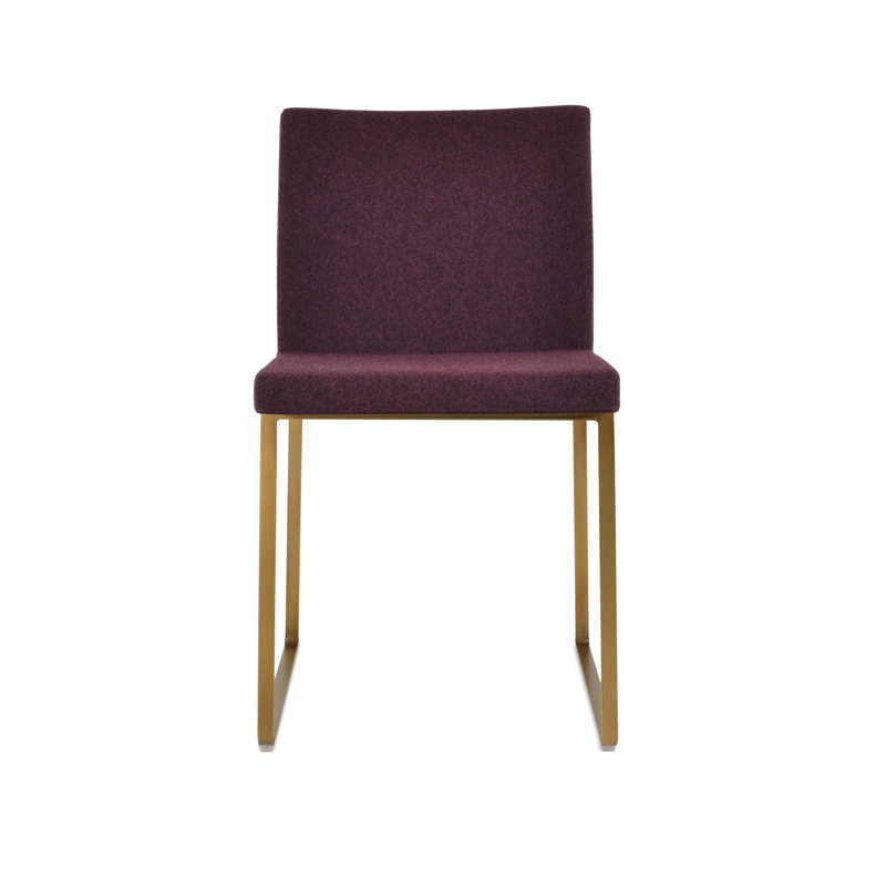 Aria Metal Sled Dining Chair in Wool, Deep Maroon Wool, Brass