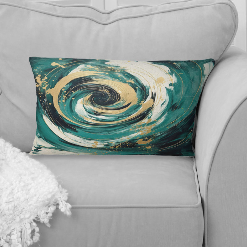 Coussin décoratif bleu foncé et doré Spiral I - Abstract Spirals