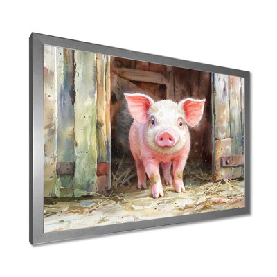 «Cute Farm Pig Portrait - Art mural encadré de cochon»