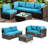 Rattan Sectional Seating Group with Cushions-191992088