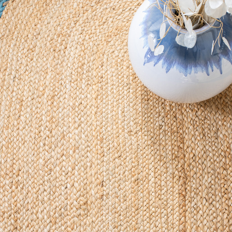 Trogdon Natural Fiber Hand Loomed Jute/Cotton Rug in Blue/Brown, Oval 4' x 6'