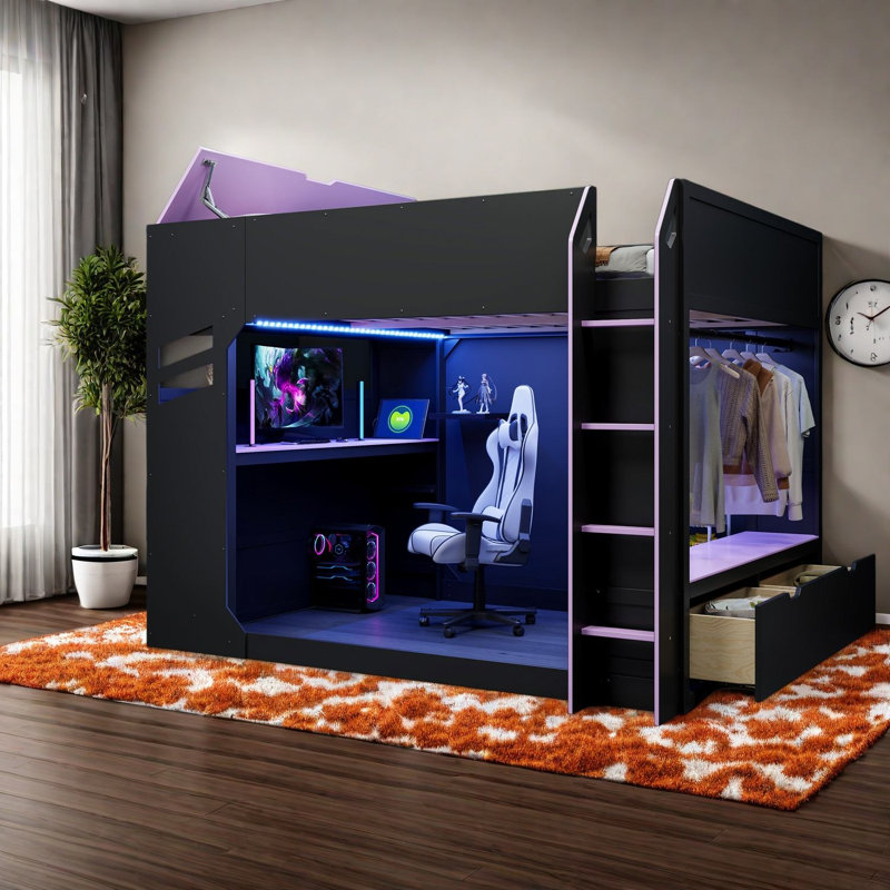 Lits multifonctionnels avec rangement, mezzanine en bois, maison de jeu moderne