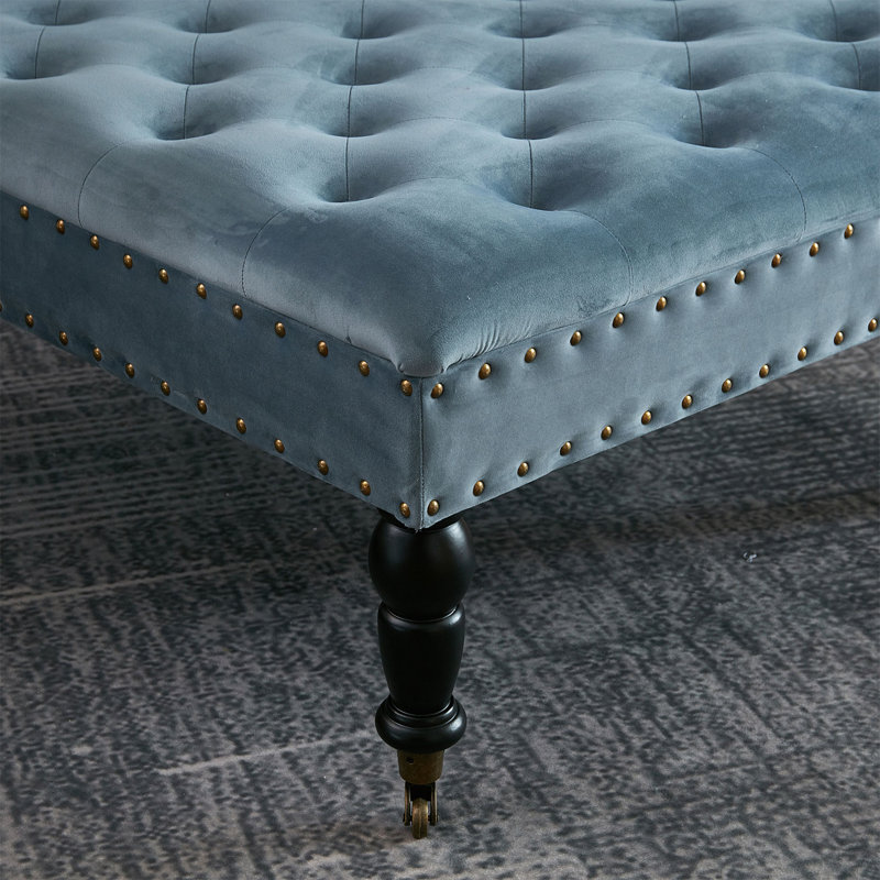 Leni 33" Velvet Square Tufted Cocktail Ottoman, Orion Blue 