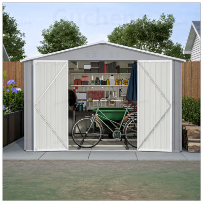 Remise de rangement durable en acier galvanisé avec cadre de plancher, portes verrouillables doubles pour une utilisation sécuritaire dans la cour et le patio