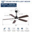 Ventilateur de plafond 52 pouces avec 6 lumières à DEL et 5 pales pour moteur d'intérieur-249032229-249032230