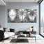 Palmiers, jungle tropicale, palmiers, reflets, noir et blanc, ensemble de 3 impressions sur toile-511988126