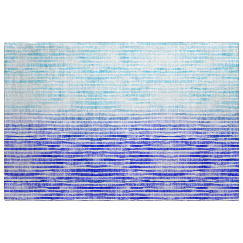 Premium Machine Washable Dream Shag ADS187 Striped Rug, Blue, 2'6" x 3'10"