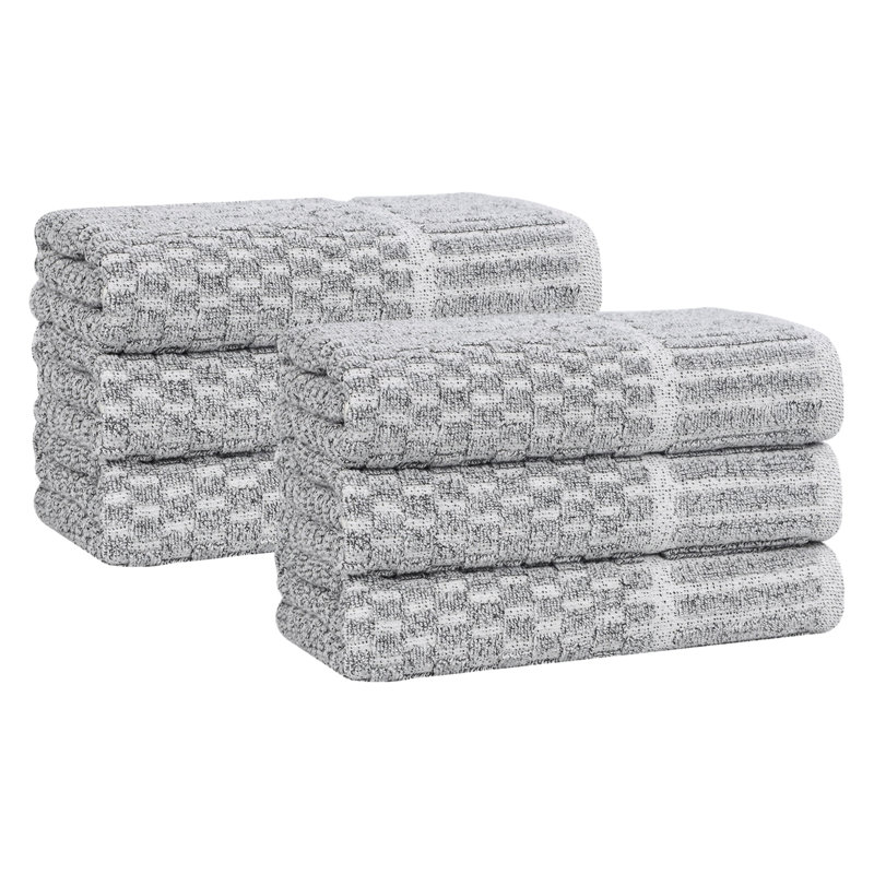 Blue Nile Mills Viscose Cotton Blend Hand Towel Set - Checkered Texture - Quick-Dry, Fade-Resistant, Charcoal