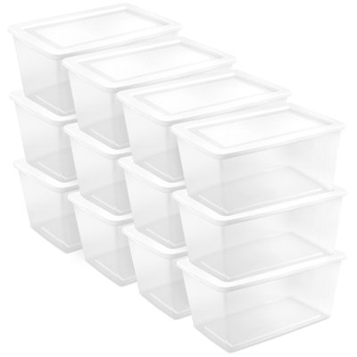 Sterilite 6 Qt Storage Box, Stackable Plastic Container, Home Organizer, 12 Pack