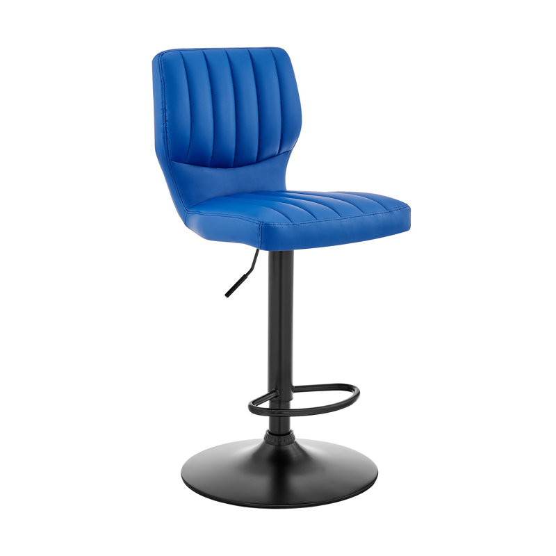 Tabouret de bar rotatif à hauteur ajustable Modern en similicuir, métal et contreplaqué, Bleu