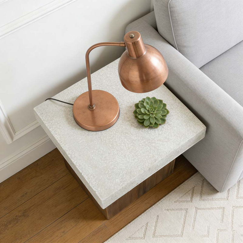 Table d'appoint, Blanc antique, carré naturel