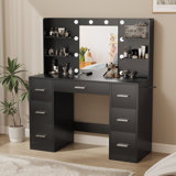 Makeup Vanity With Led Lighted Mirror And Built-In Power Supply