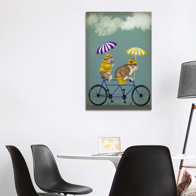 English Bulldog Tandem by Fab Funky - Wrapped Canvas Gallery-Wrapped Canvas Giclée