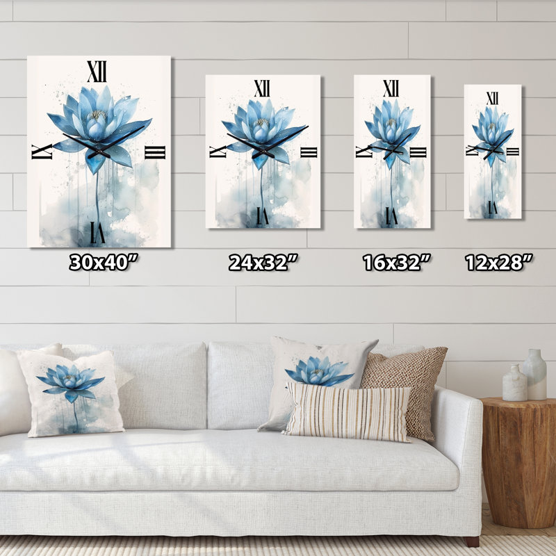 Vintage Blue Lotus Reflections - Horloge murale rétro, Grand