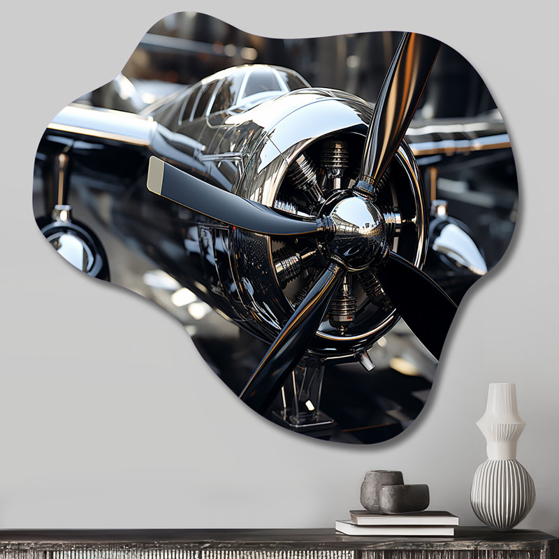 Plane With Abstracted Propellers - Asymmetrical Plane Metal Wall Art, Cloud Metal Wall Sculpture Print, 25" H x 28" W x 1" D