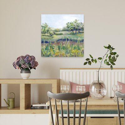 «Tranquil Meadow in Sunlight Abstract Contemporary Landscape Nature», art mural