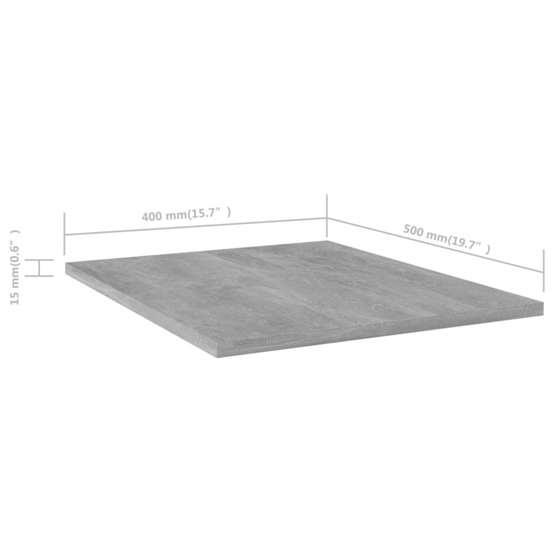 Tablettes pour bibliothèque 8 pièces en bois d'ingénierie, Gris béton, (8 tablettes) H 0,59 po x l 15,75 po x P 19,69 po