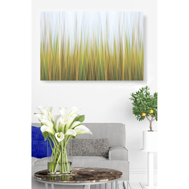 Herbe de mer, herbe de plage, prairie, vert, jaune, H 16 po x l 24 po x P 1,5 po, Toile tendue, Aucun mat