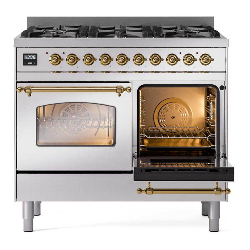 ILVE UPD406NMP Nostalgie II 40 inch Dual Fuel Range with 6 Total Black Brass Burners (Limited Edition), Liquid Propane