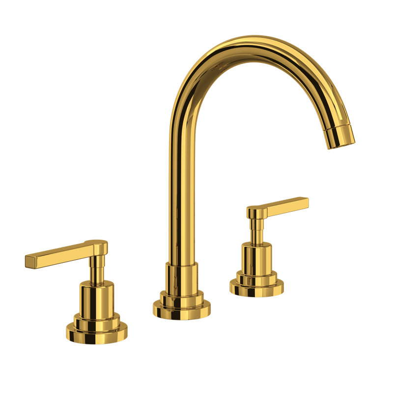 Lombardia® Widespread Bathroom Faucet with Drain Assembly, Lever Handle, Unlacquered Brass