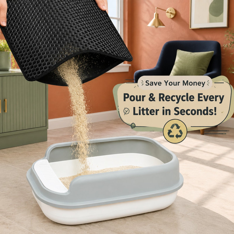 Built for small spaces, this black 23.6 x 14.6 in cat litter mat uses a honeycomb trapping surface with an upgraded waterproof, leakproof backing; it is washable, easy to clean, and designed for scatter control.