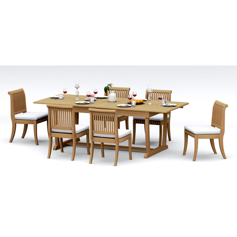 12 Seats 13 Pcs Grade-A Teak Wood Dining Set: 118" Double Extension Mas Rectangle Trestle Leg Table And 12 Giva Armless Chairs #11GV2500