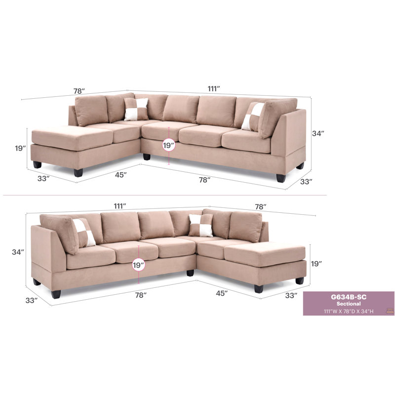 Sectional, Brown Fabric