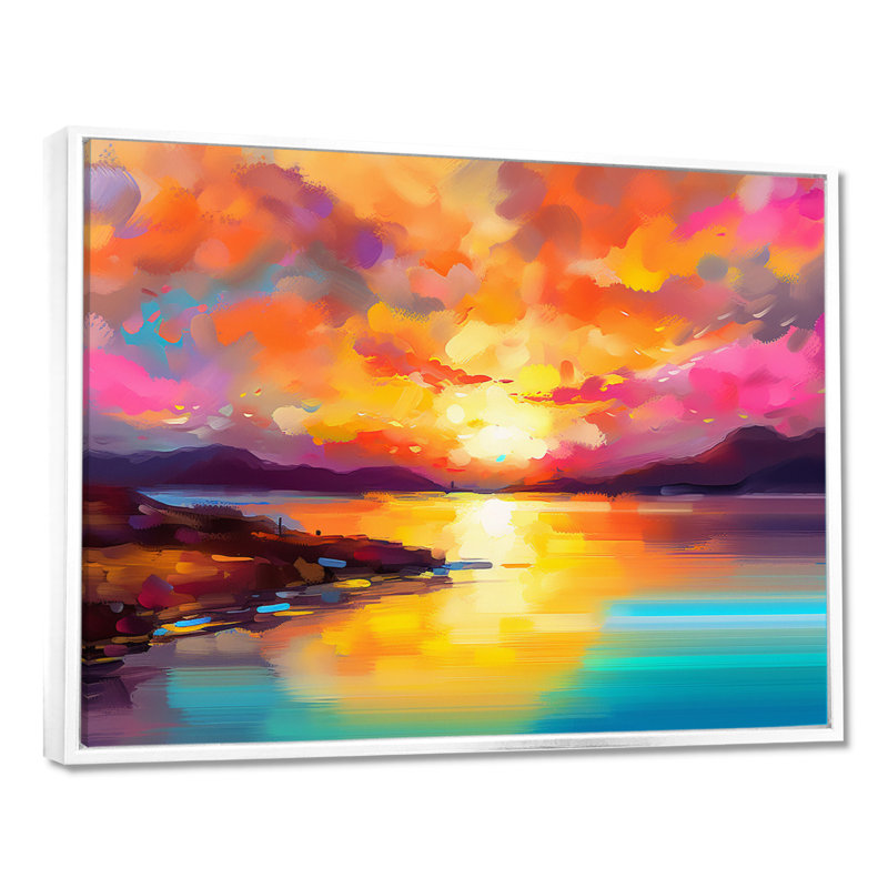 Sunset With Colourful Reflections II Framed On Canvas Print, 30" H x 40" W, White, Floater Framed Print