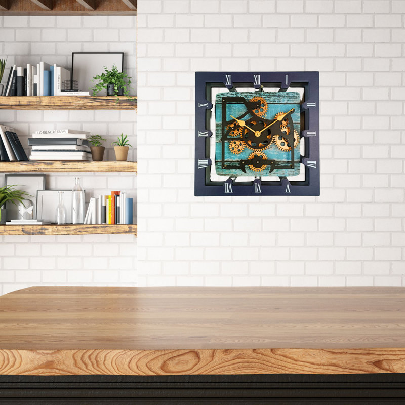 Solid Wood Wall Clock, Aqua/Green