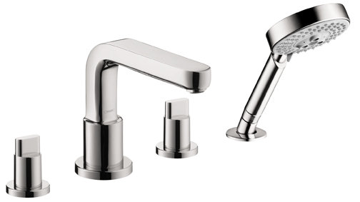 Metris S Double Handle Deck Mounted Roman Tub Faucet Trim with Handshower