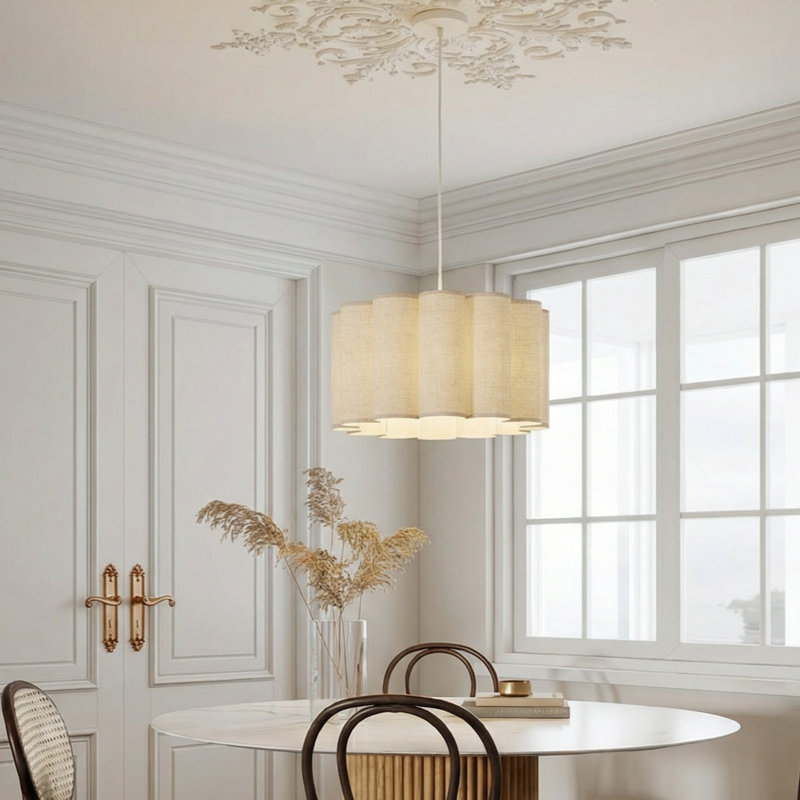Luminaires suspendus géométriques 1 lumière beige, 9.84" H x 15.74" W x 15.74" D
