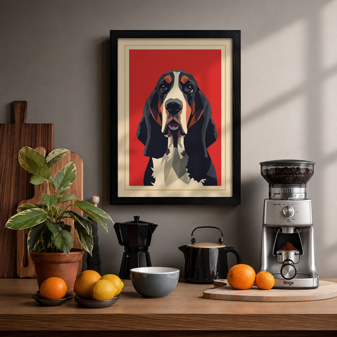 Basset Hound Portrait Modern - Framed Print