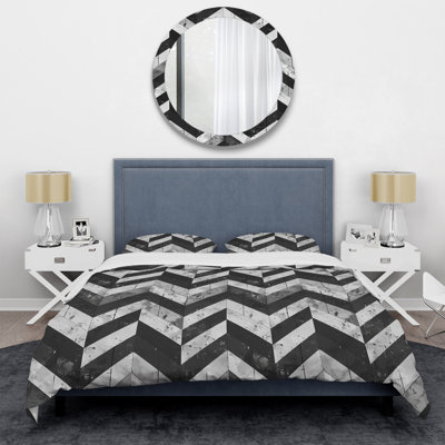 Black White Modern Herringbone - Modern Duvet Cover Set