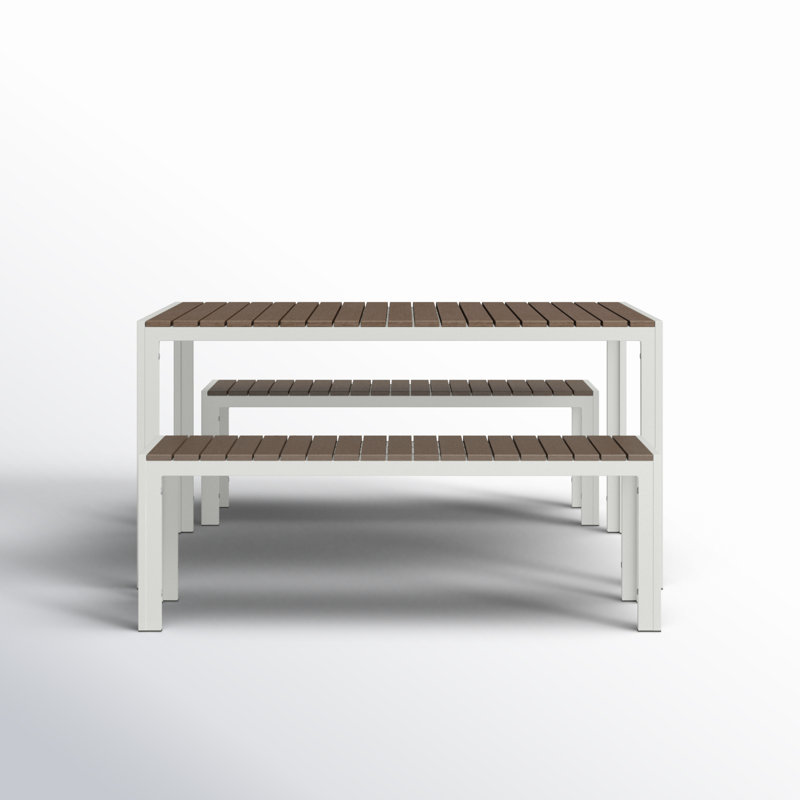 Joel Rectangular Aluminum Patio Dining Set with Polyresin Top, White/Gray