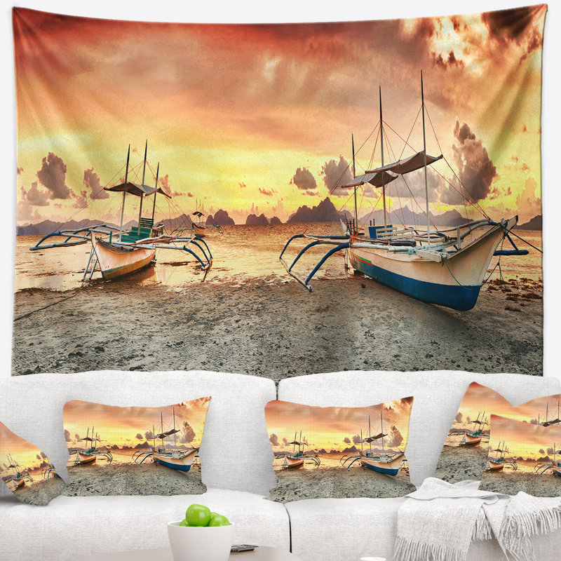 Tapisserie de bord de mer au coucher du soleil, H 50 po x l 60 po