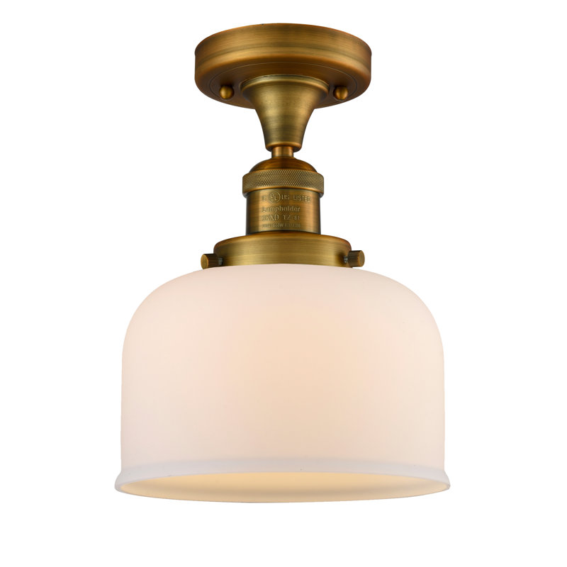 Plafonnier semi-encastré 8 po Bell, Laiton brossé, Boîtier blanc mat, Ampoule à DEL rétro de 6 watts