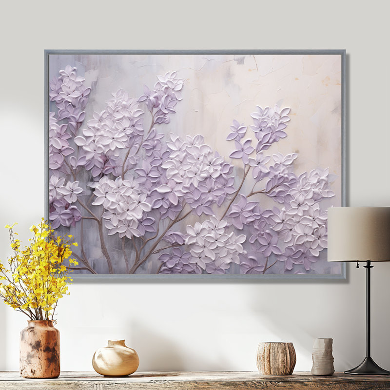 Blooming Lilac Melody I - Lilacs, art mural encadré, Reproduction avec cadre flottant, H 16 po x l 32 po, Argent argent