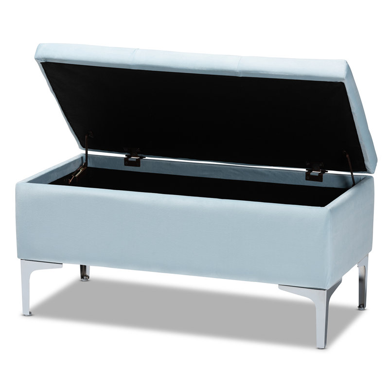 Velvet Ottoman, Light Blue