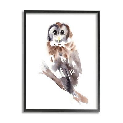Hibou perché regardant fixement le style aquarelle, estampe numérique par Annie Warren_aq-383