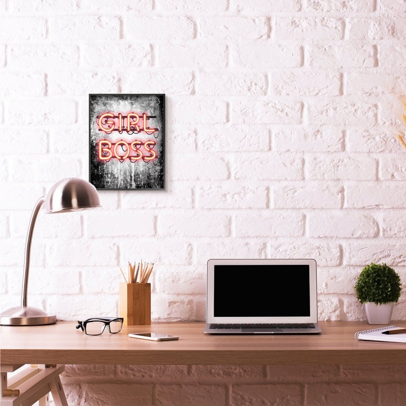 «Fashion Designer Girl Boss Neon Light», art textuel, H 14 po x l 11 po, Giclée encadrée noir minuit
