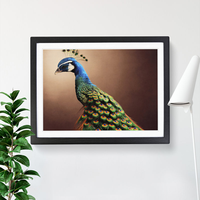 XH1022-9469X Unique Peacock - Single Picture Frame Print, 46cm H x 64cm W x 2cm D, Black Framed