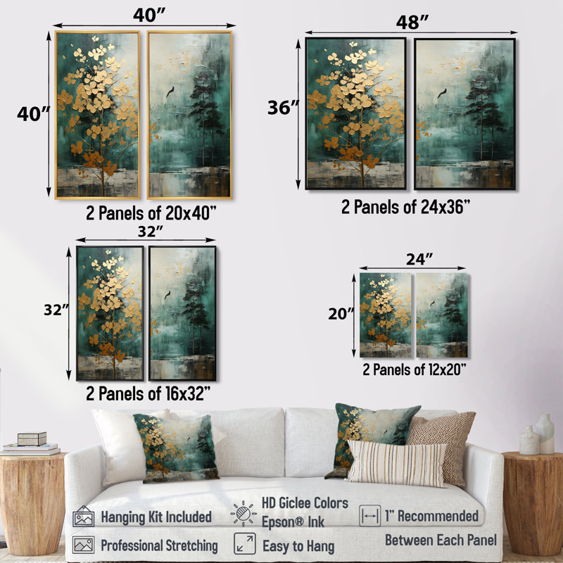 «Golden Emerald Forest», art mural sur toile à spirales abstraites, Impression encadrée flottante, 40" H x 40" W, Black