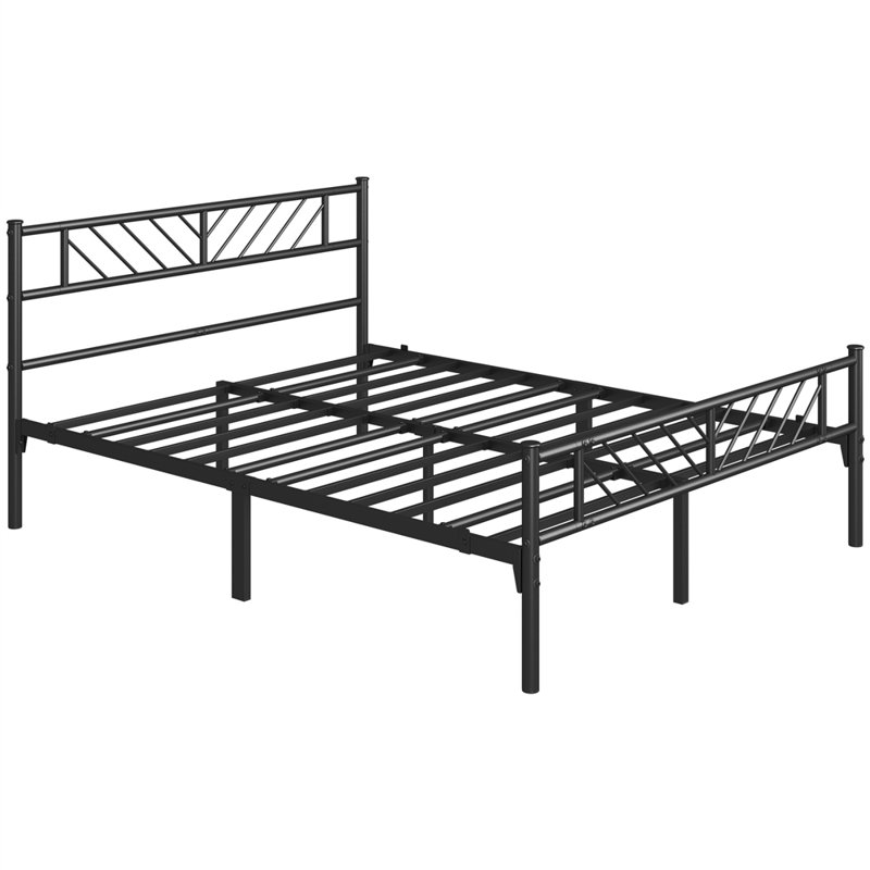 Armanni Platform Bed Frame with Design Headboard, Black, Queen