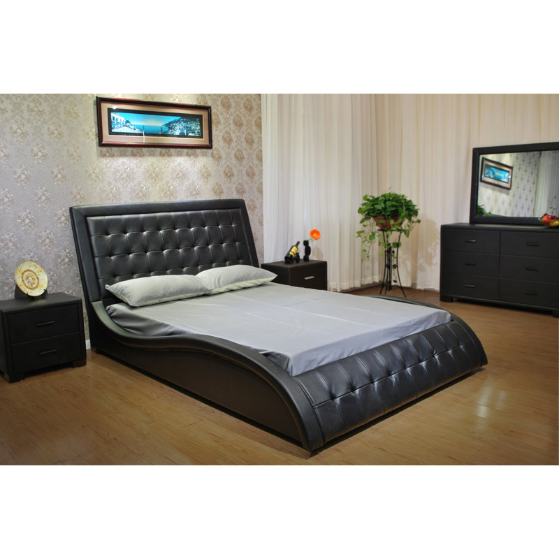 Lit plateforme tapissier Mangonia, Noir, Grand