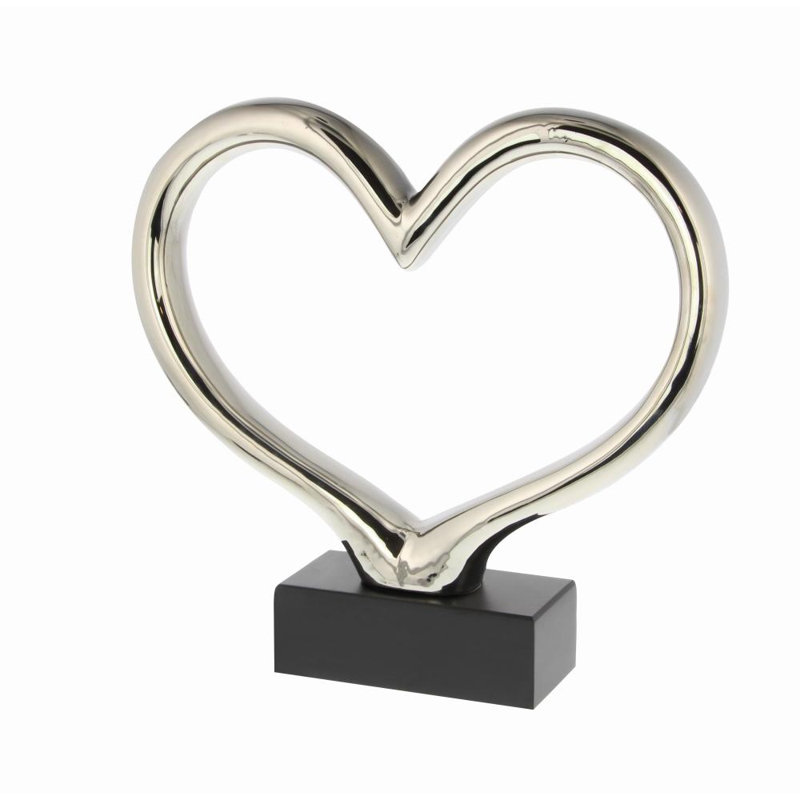 Dorron Ceramic Heart Decorative Sculpture with Black Base, Silver