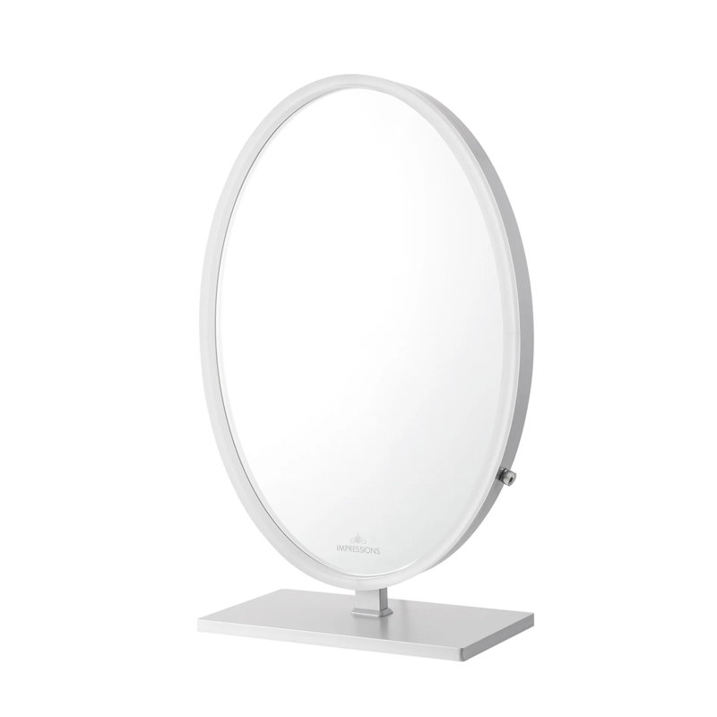 Miroir de table ovale Heiress Plus, Argenté, Bande de lumière DEL, 36,5 po x 23,75 po
