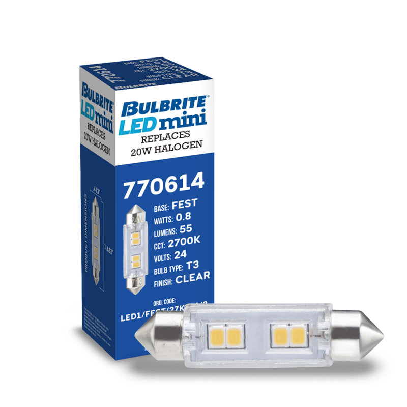 Ampoules à DEL feston Bulbrite T3, 20 W, blanc chaud (2 700 K), base feston, 24 V, paquet de 3, 24 V, 2700 K