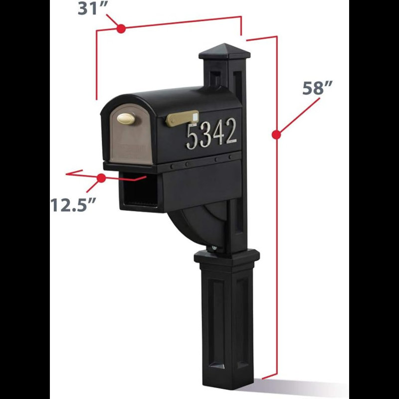 Black Lockable Plastic Pedestal Mailbox with Newspaper Holder