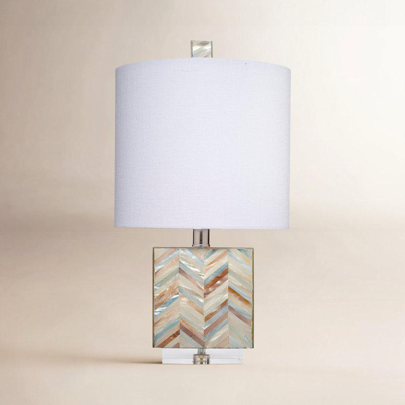 Garbo Mother of Pearl Table Lamp with Linen Shade, Grey, Blue/White/Red, White
