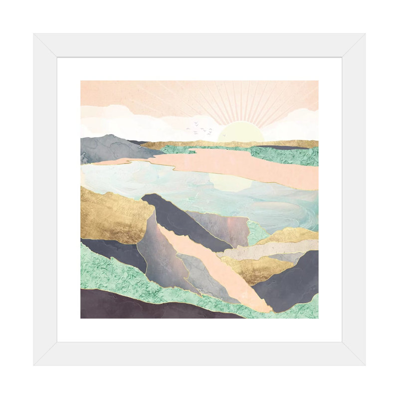 Sunrise Beach - impression d'art graphique, H 24 po x l 24 po x P 1 po, Blanc, Papier encadré blanc